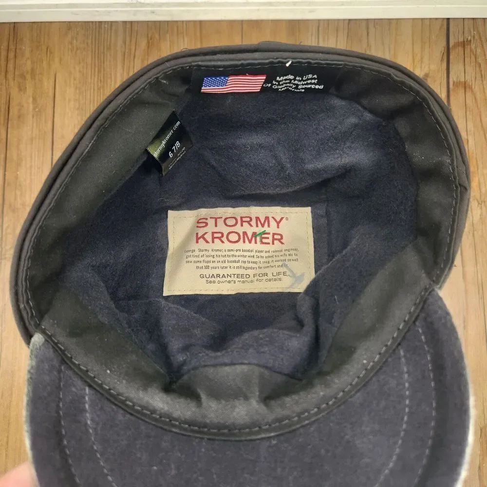 VTG Stormy Kromer Wool Hat Cap Fitted 6 7/8 Gray Plaid Made in USA Mens Outdoors